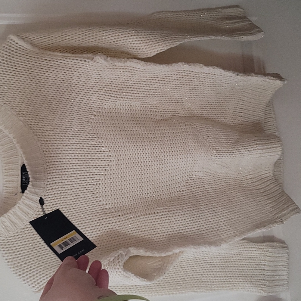 JONES NEW YORK KIDS: IVORY SPARKLE HEART SWEATER: NWT: SZ L (14)